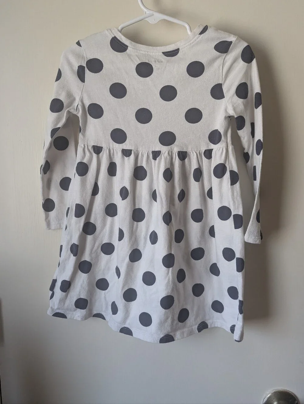 Girls' White Dress with Navy Blue Polka Dots